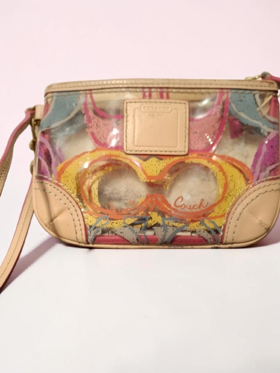 Coach Handbags - Coach Scribbles Multicolor Clear Vinyl Wristlet with Beige Trim